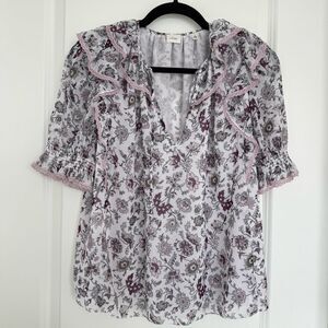 WILFRED | short sleeve ruffled floral blouse